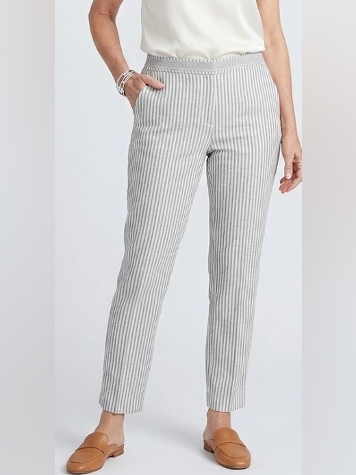 Nanette Lepore Gray White Striped Lace Trim Tapered Ankle Trousers Pants Large